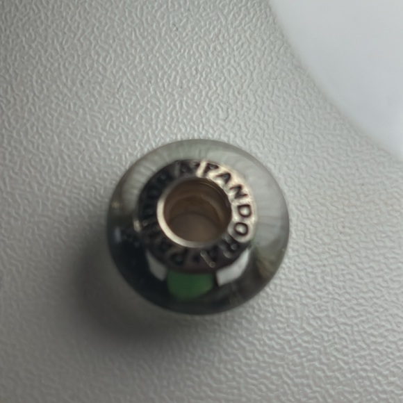 Pandora glass bead white with green stripes - Picture 2 of 3